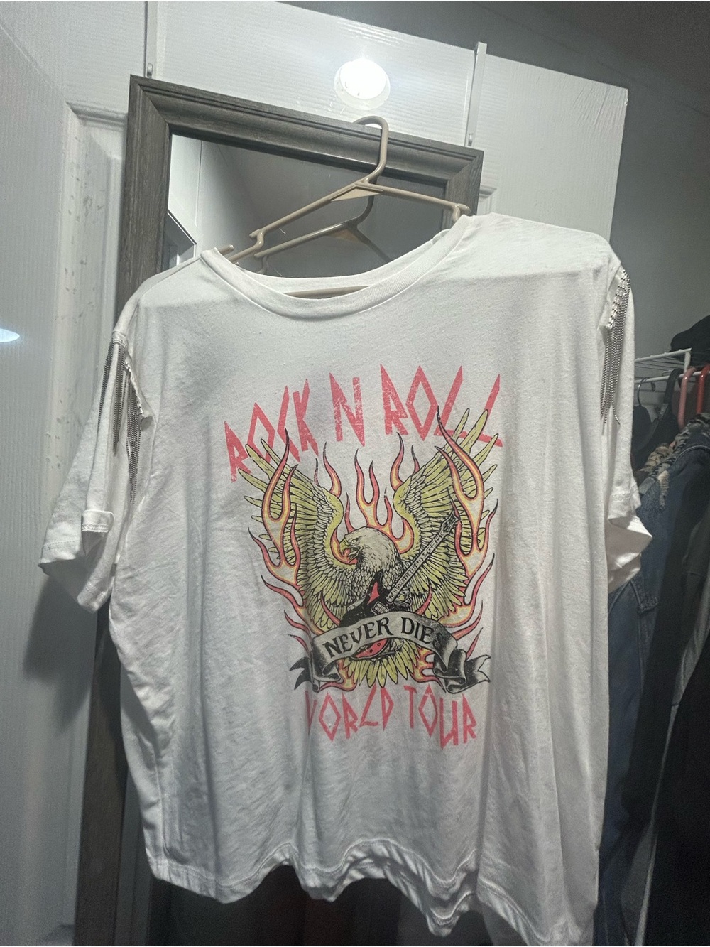White Graphic 'Rock N Roll' Crew Neck T-Shirt